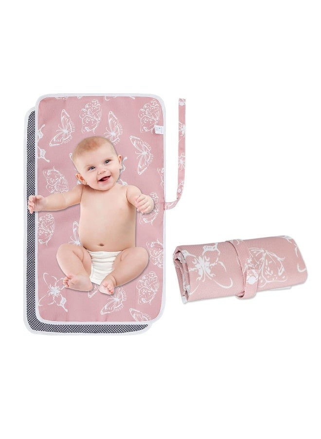 Portable Baby Changing Pad Waterproof Foldable Travel Changing Mat for Toddlers Baby Newborns Sweet Pink Butterfly - Image 1