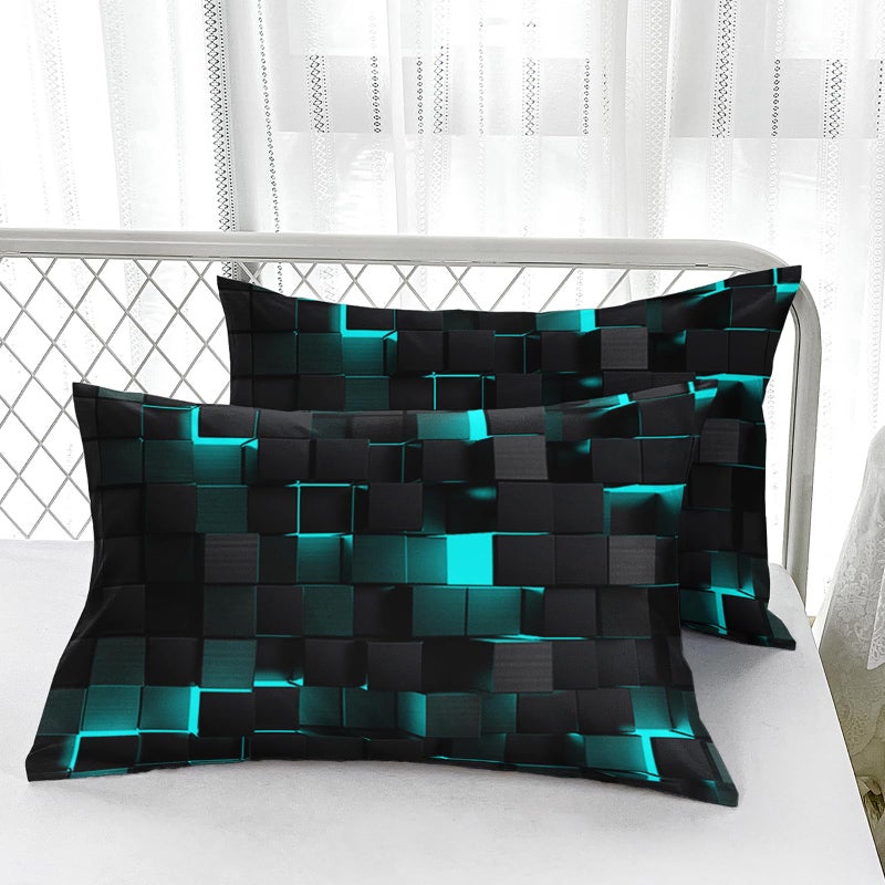 Nttopship Geometric Turquoise Black Comforter Set,Light Honeycomb 3 Piece Bedding Set Twin Size for Teen Boys,Modern Quilt Set Geometry Decor,Microfiber Lightweight 1 Comforter 2 Pillowcases All Season - Image 5