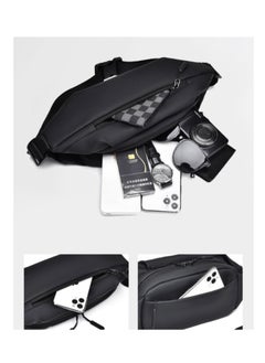 Weixer Sling Bag Men's Shoulder Bag Casual Sports Fashion Women's and Men's Running Waist Bag Crossbody Waist Bag with Adjustable Shoulder Strap Backpack Black 25.00*6.00*14.00cm  - Image 5