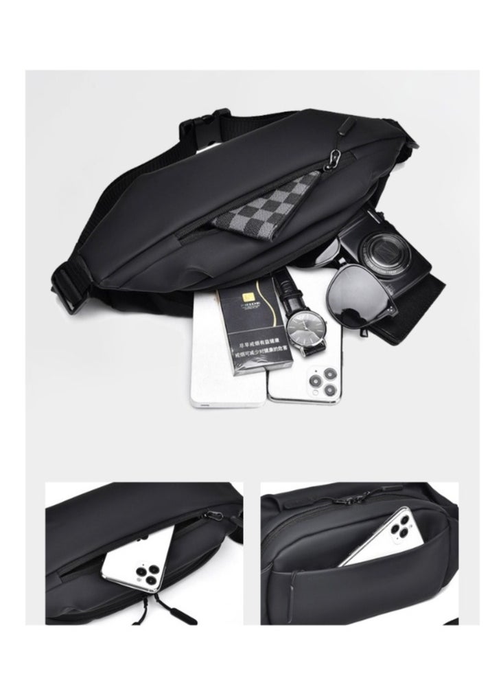 Weixer Sling Bag Men's Shoulder Bag Casual Sports Fashion Women's and Men's Running Waist Bag Crossbody Waist Bag with Adjustable Shoulder Strap Backpack Black 25.00*6.00*14.00cm  - Image 5