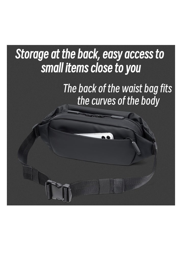 Weixer Sling Bag Men's Shoulder Bag Casual Sports Fashion Women's and Men's Running Waist Bag Crossbody Waist Bag with Adjustable Shoulder Strap Backpack Black 25.00*6.00*14.00cm  - Image 4