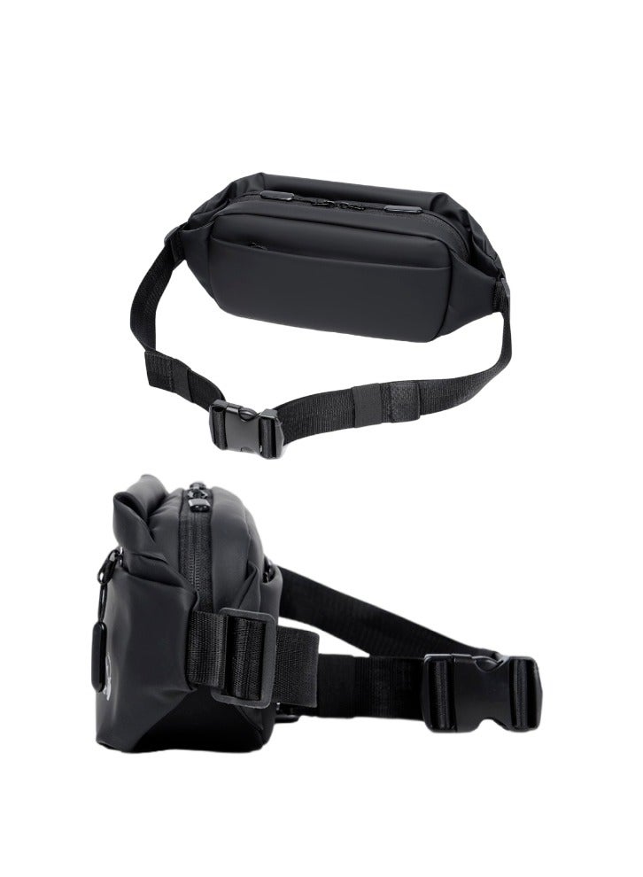 حقيبة كتف رجالية عصرية رياضية كاجوال بصدر صغير للنساء والرجال حقيبة خصر للجري حقيبة خصر كروس مع حزام كتف قابل للتعديل أسود 25.00*6.00*14.00 سم