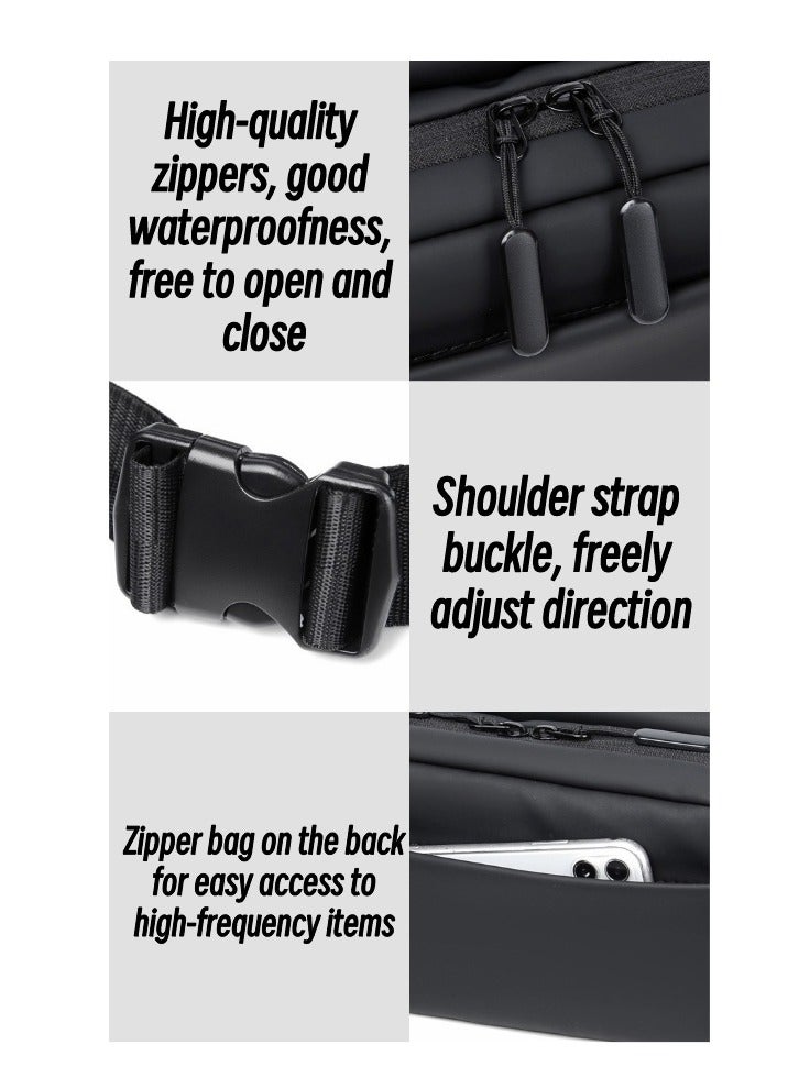 حقيبة كتف رجالية عصرية رياضية كاجوال بصدر صغير للنساء والرجال حقيبة خصر للجري حقيبة خصر كروس مع حزام كتف قابل للتعديل أسود 25.00*6.00*14.00 سم