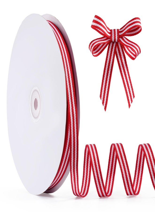 FAKILO Red White Striped Grosgrain Ribbon 3/8" x 50 Yards Double Sided Wired Patriotic Ribbon for American Crafts Cheerleading Decorations Independence Day - Image 1