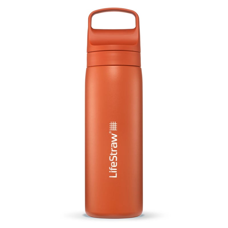 LifeStraw Go Series - Insulated Stainless Steel Water Filter Bottle for Travel and Everyday Use  Removes Bacteria  Parasites and Microplastics  Improves Taste  18oz Kyoto Orange - Image 1