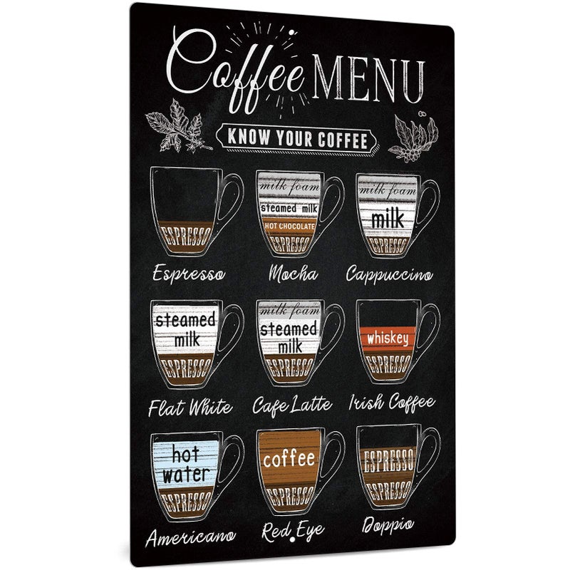 Putuo Decor Putuo Vintage Coffee Menu Wall Decor, 12 x 8 Inches Aluminum Metal Sign for Bar, Restaurants, Cafes, Pubs, Office, Kitchen, Home Coffee Station - Image 1