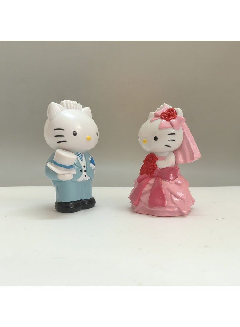 general 2 Pieces of Hello Kitty Wedding Character Model Anime PVC Model Decorations Gift Home Decoration, 10cm - Image 1