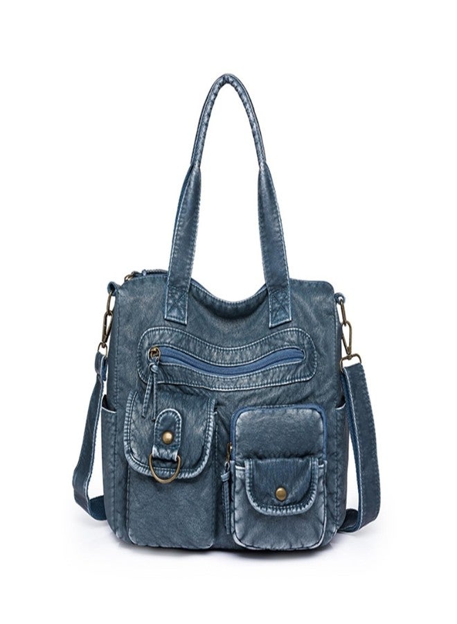PHEVOS Fashion Handbags Tote Bag Hobo Purse Satchel Shoulder Bags Soft PU Leather for Women,Ladies, Medium Blue, 12.6*5.12*10.6 inch - Image 1