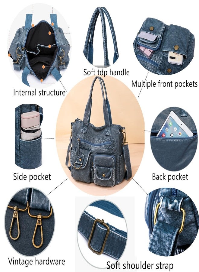 PHEVOS Fashion Handbags Tote Bag Hobo Purse Satchel Shoulder Bags Soft PU Leather for Women,Ladies, Medium Blue, 12.6*5.12*10.6 inch - Image 4