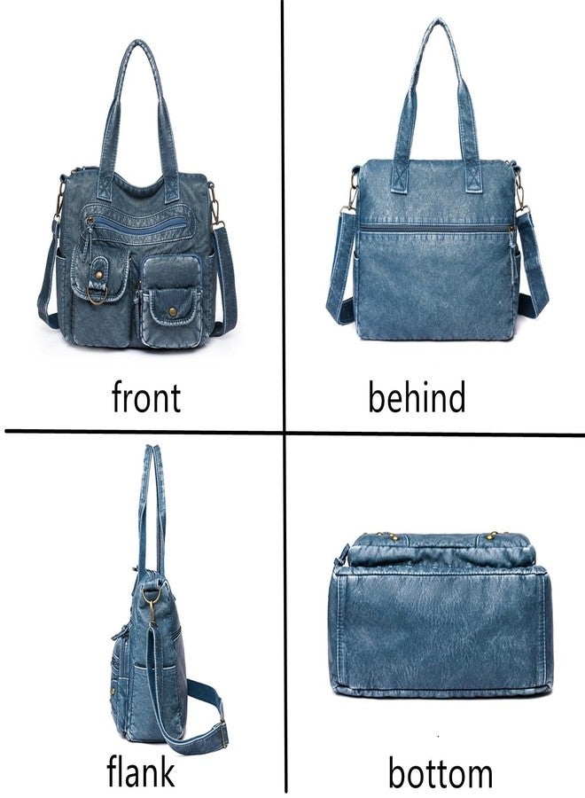 PHEVOS Fashion Handbags Tote Bag Hobo Purse Satchel Shoulder Bags Soft PU Leather for Women,Ladies, Medium Blue, 12.6*5.12*10.6 inch - Image 3