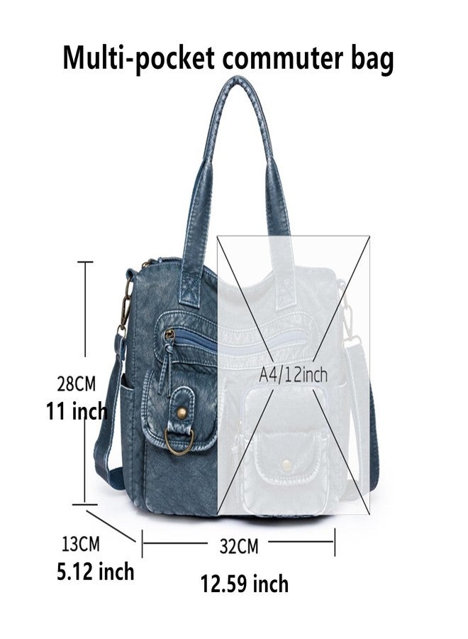 PHEVOS Fashion Handbags Tote Bag Hobo Purse Satchel Shoulder Bags Soft PU Leather for Women,Ladies, Medium Blue, 12.6*5.12*10.6 inch - Image 5