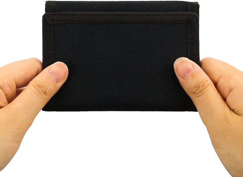 NEICY محفظة قماشية مانعة لتقنية RFID للرجال والنساء - محفظة ثلاثية الطيات للألعاب الرياضية الخارجية مع لاصق سحري للأطفال المراهقين (مجموعة سوداء) - Image 4