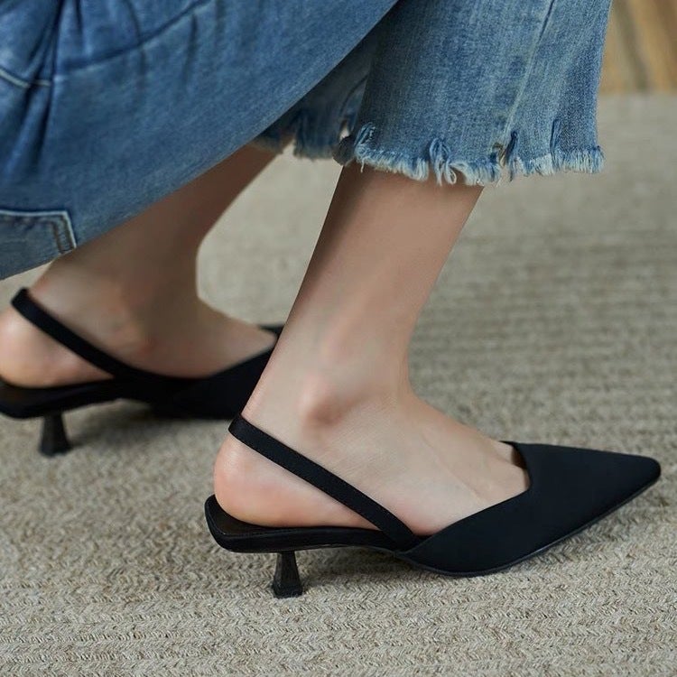 French-Style Pointed Toe Mule Shoes With Open Back, 2025 Autumn New Versatile Low-Heeled Shoes For Commuting - Image 1
