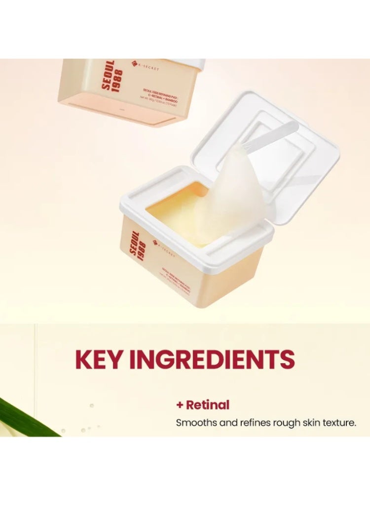K-Secret Seoul 1988 Refining Pad 70 Pads – C-Retinal & Bamboo Exfoliating Toner Pads for Smooth Radiant Skin - Image 4