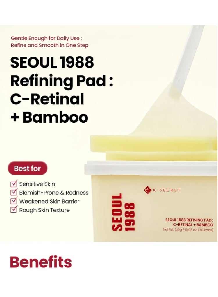 K-Secret Seoul 1988 Refining Pad 70 Pads – C-Retinal & Bamboo Exfoliating Toner Pads for Smooth Radiant Skin - Image 2