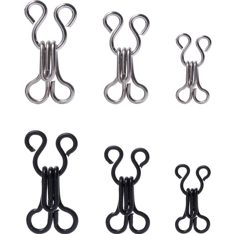Bememo 50 Set Sewing Hooks and Eyes Closure for Bra and Clothing 3 Sizes Silver and Black 