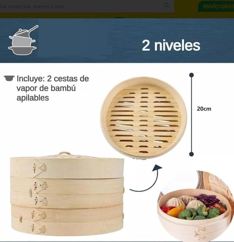 20cm boutique 2 cage 1 cover handmade bamboo Chinese steamer (suitable for steamed dumplings, vegetables, chicken, fish) - Image 3
