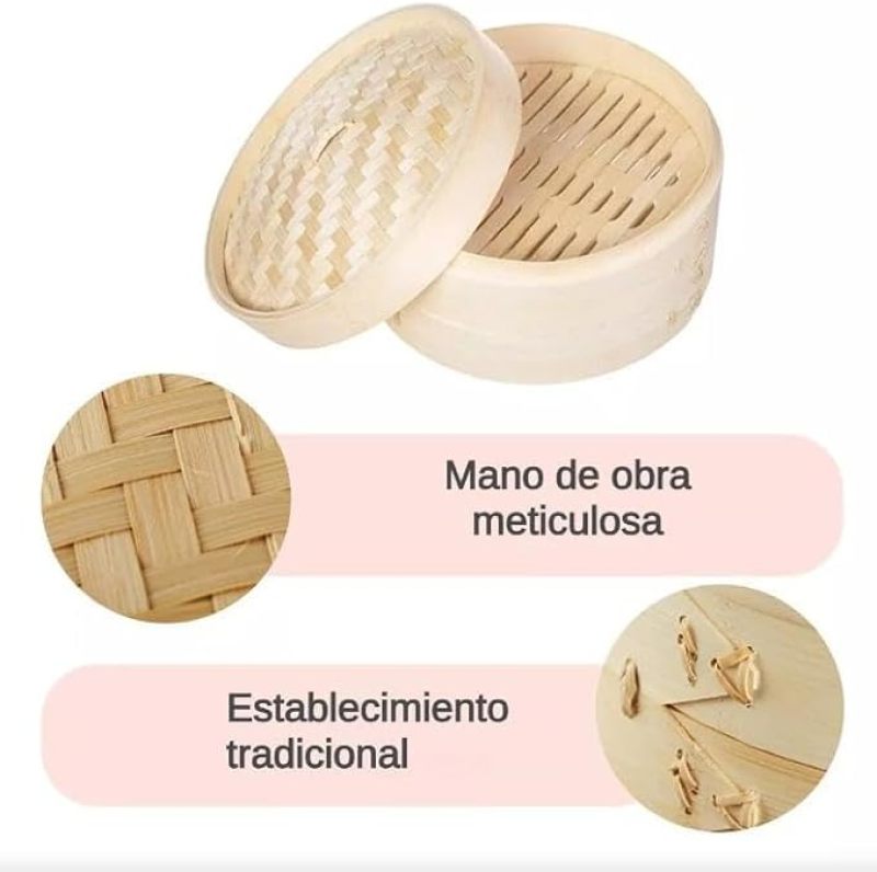 20cm boutique 2 cage 1 cover handmade bamboo Chinese steamer (suitable for steamed dumplings, vegetables, chicken, fish) - Image 4