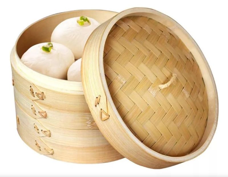 20cm boutique 2 cage 1 cover handmade bamboo Chinese steamer (suitable for steamed dumplings, vegetables, chicken, fish) - Image 1