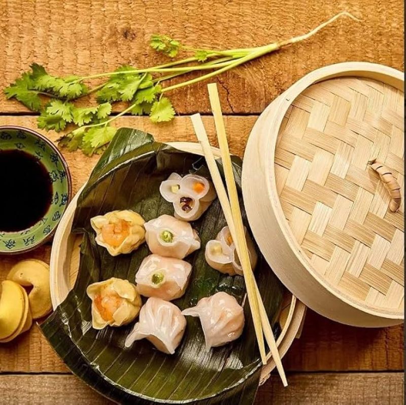 20cm boutique 2 cage 1 cover handmade bamboo Chinese steamer (suitable for steamed dumplings, vegetables, chicken, fish) - Image 5