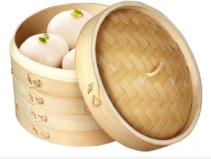 20cm boutique 2 cage 1 cover handmade bamboo Chinese steamer (suitable for steamed dumplings, vegetables, chicken, fish) - Image 2