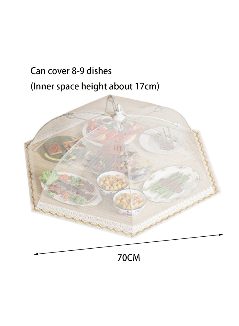 70 Centimeter Round White Mesh Food Cover Tent Foldable Reusable Outdoor Picnic Food Protective Screen Net Preventing Flies Bugs and Mosquitoes - Image 2