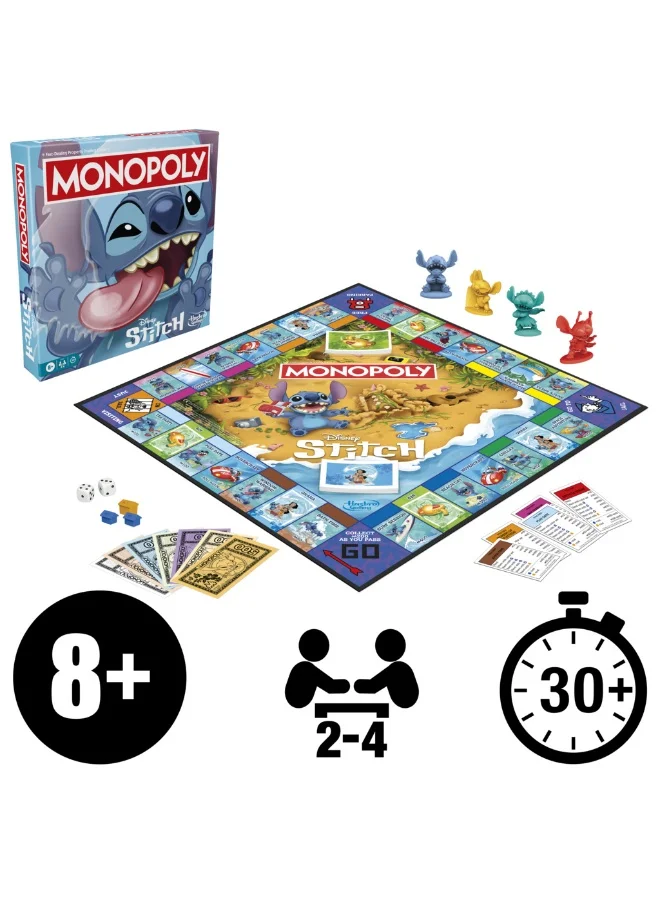 Monopoly Disney Stitch Edition Board Game | Based on Disneyâ€™s Lilo & Stitch | Officially Licensed Disney Kids Game | Ages 8+ | 2-4 Players | 30 Mins.