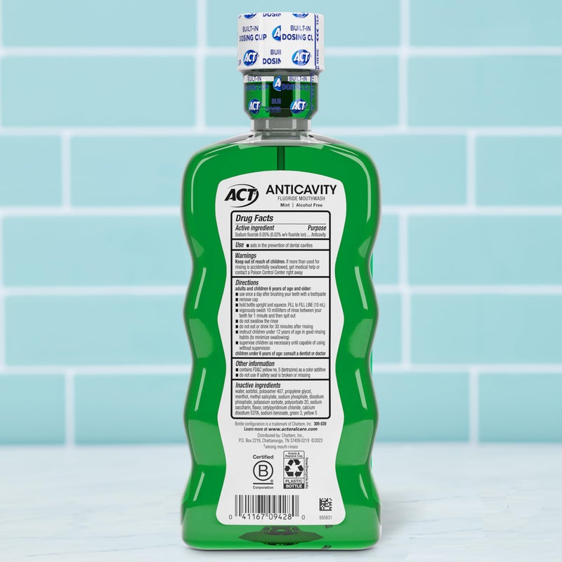 ACT Anticavity Fluoride Mouthwash with Zero Alcohol, Prevents Cavities, Freshens Breath & Strengthens Teeth, Mint Flavor, 18 fl. oz. - Image 2