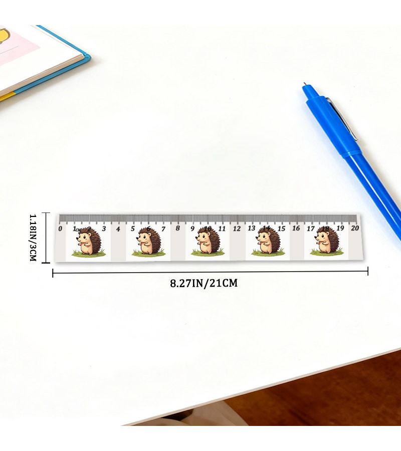 1pc 7.87 Inch Plastic Straight Ruler ABS Resin Cute Hedgehog Pattern Practical Measuring Tool For Office And Daily Use High Quality Stationery - Image 2