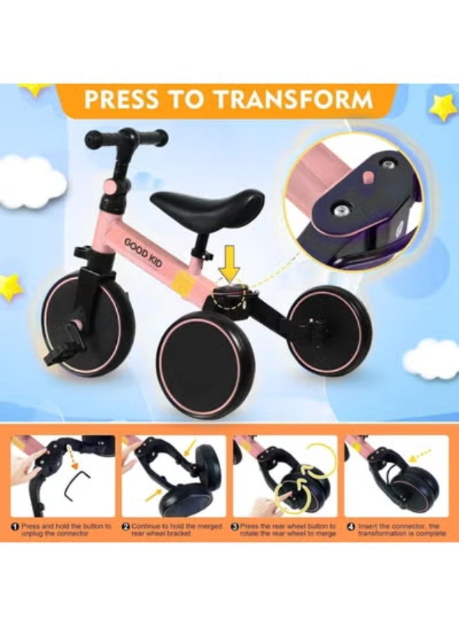 تايجر 4-in-1 Kids Balance Bike & Tricycle for Toddlers Aged 1–4 Years – Convertible Ride-On Bike with Adjustable Seat and Safety Design, Indoor & Outdoor Push Trike Toy for Boys & Girls – Durable, Lightweight, and Fun First Birthday Gift Idea for Early Learning & Balance – Pink - Image 5