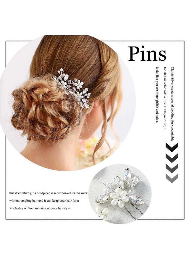 Catery Catery Flower Bridal Hair Pins Pearl Wedding Clips Hairpiece Crystal Bridesmaid Headpiece Accessories for Women Pack of 2 (Silver)  - Image 4