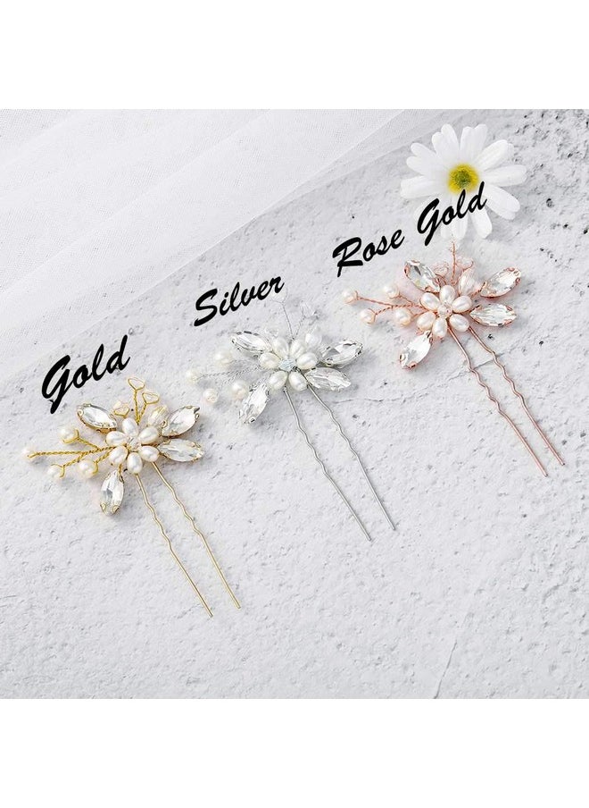 Catery Catery Flower Bridal Hair Pins Pearl Wedding Clips Hairpiece Crystal Bridesmaid Headpiece Accessories for Women Pack of 2 (Silver)  - Image 2