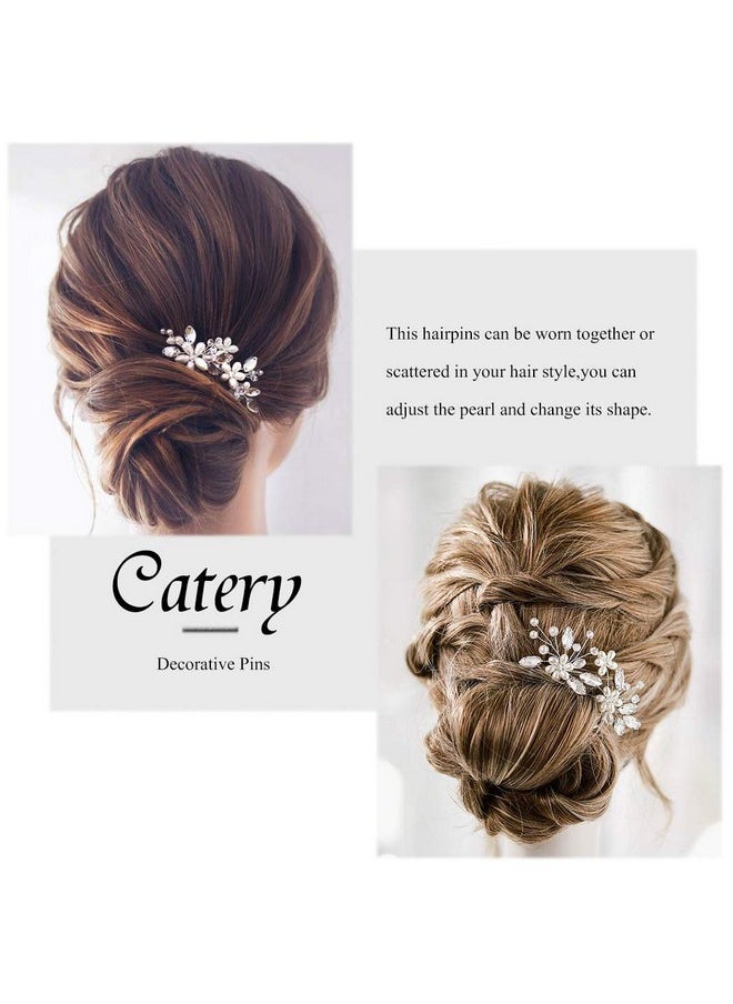 Catery Catery Flower Bridal Hair Pins Pearl Wedding Clips Hairpiece Crystal Bridesmaid Headpiece Accessories for Women Pack of 2 (Silver)  - Image 5