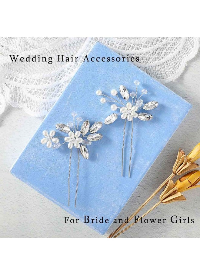 Catery Catery Flower Bridal Hair Pins Pearl Wedding Clips Hairpiece Crystal Bridesmaid Headpiece Accessories for Women Pack of 2 (Silver)  - Image 3