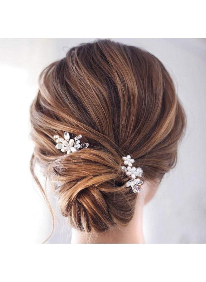 Catery Catery Flower Bridal Hair Pins Pearl Wedding Clips Hairpiece Crystal Bridesmaid Headpiece Accessories for Women Pack of 2 (Silver)  - Image 1