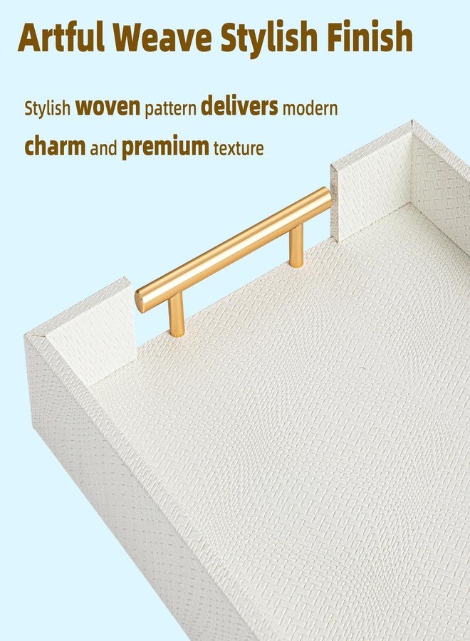 MACVAD 2 Piece Woven Leather Ottoman Tray with Gold Handles, Perfect Rectangular Serving Tray for Living Room, Coffee Table Tray as Thoughtful Gift for Home Decor Enthusiasts (White) - Image 5