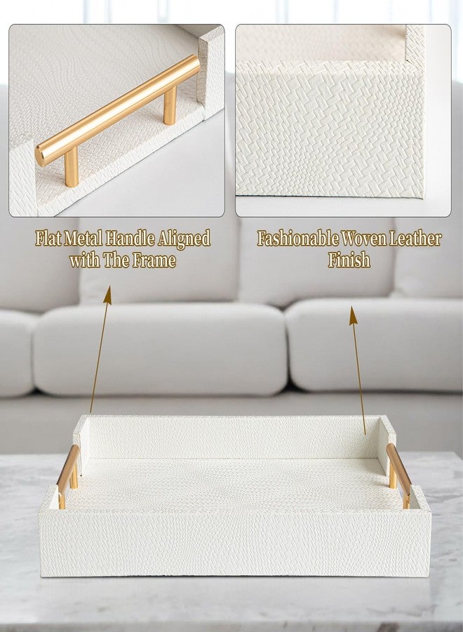 MACVAD 2 Piece Woven Leather Ottoman Tray with Gold Handles, Perfect Rectangular Serving Tray for Living Room, Coffee Table Tray as Thoughtful Gift for Home Decor Enthusiasts (White) - Image 4