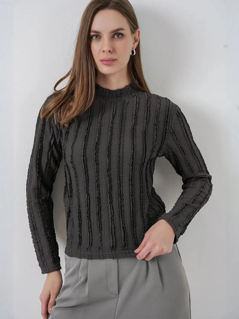 BIG DART BDART Textured Slim Fit Half Turtleneck Blouse
