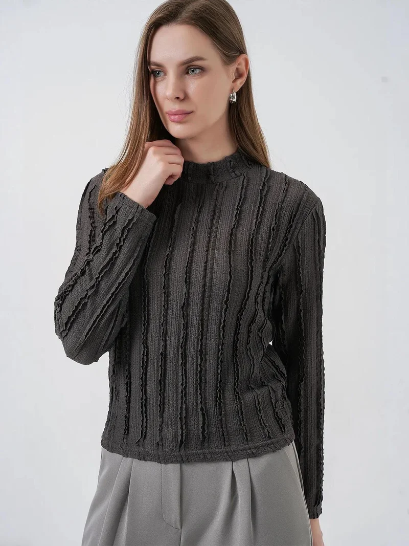 BIG DART BDART Textured Slim Fit Half Turtleneck Blouse