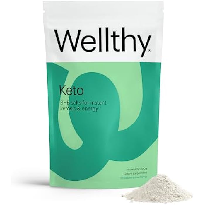 Wellthy Keto Power with BHB Salts for Instant Ketosis and Energy, Natural Strawberry Kiwi Flavor, 10.58 oz - Image 1