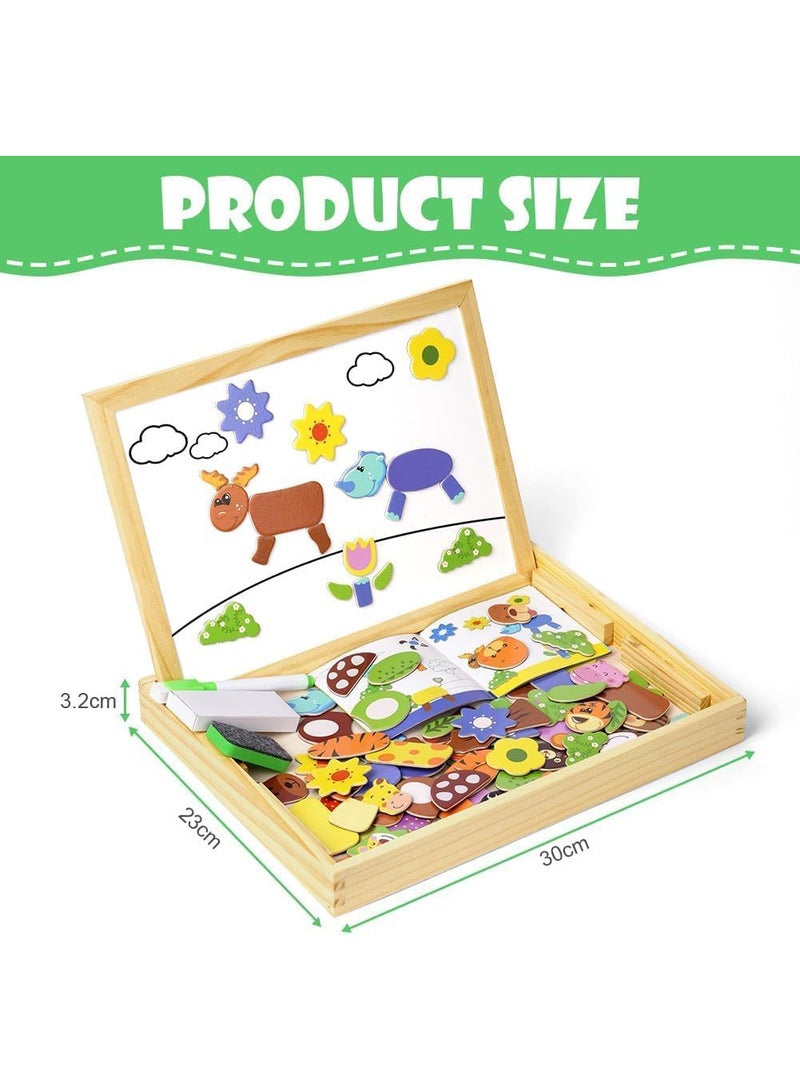 أكثر من 100 قطعة من ألعاب تركيب الصور المقطوعة الخشبية المغناطيسية للحيوانات مع حامل السبورة، ألعاب تعليمية مزدوجة الجوانب للأطفال من سن 3 سنوات، ألعاب ألغاز تعليمية ممتعة |الاشكال قد تتغير عن الصور - Image 2