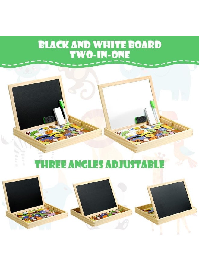 أكثر من 100 قطعة من ألعاب تركيب الصور المقطوعة الخشبية المغناطيسية للحيوانات مع حامل السبورة، ألعاب تعليمية مزدوجة الجوانب للأطفال من سن 3 سنوات، ألعاب ألغاز تعليمية ممتعة |الاشكال قد تتغير عن الصور - Image 5