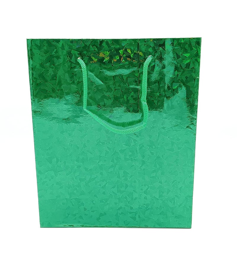 Gold Leaf GOLD LEAF Green Color 12Pcs Glitter Paper Bags With Handles,Reusable Iridescent Gift Bags for Gift Giving, Baby Shower Gift Bags,Christmas, Party Wrapping Solution(18 x 7.5 x 22 Cm)  - Image 1
