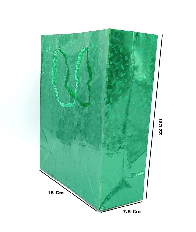 Gold Leaf GOLD LEAF Green Color 12Pcs Glitter Paper Bags With Handles,Reusable Iridescent Gift Bags for Gift Giving, Baby Shower Gift Bags,Christmas, Party Wrapping Solution(18 x 7.5 x 22 Cm)  - Image 3