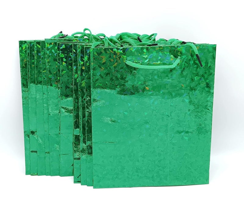 Gold Leaf GOLD LEAF Green Color 12Pcs Glitter Paper Bags With Handles,Reusable Iridescent Gift Bags for Gift Giving, Baby Shower Gift Bags,Christmas, Party Wrapping Solution(18 x 7.5 x 22 Cm)  - Image 5