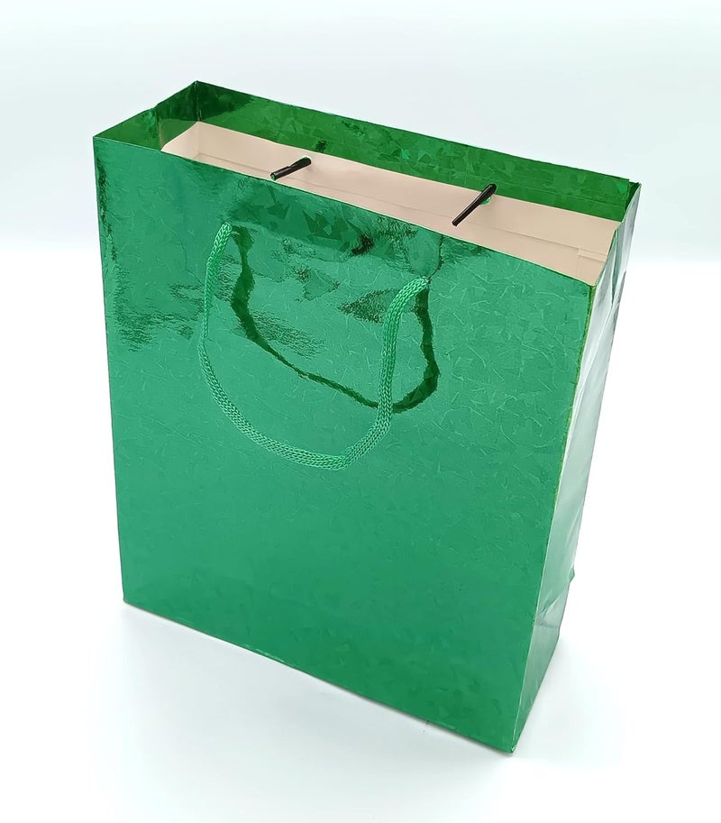 Gold Leaf GOLD LEAF Green Color 12Pcs Glitter Paper Bags With Handles,Reusable Iridescent Gift Bags for Gift Giving, Baby Shower Gift Bags,Christmas, Party Wrapping Solution(18 x 7.5 x 22 Cm)  - Image 2