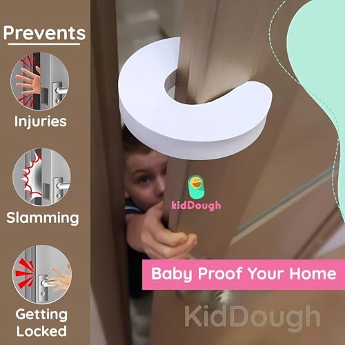 KidDough Baby Proofing Finger Pinch Door Guard for Kids Safety - Pack of 4 White C-Shape Door Stopper Guard, for Accidental Door Lock & Slamming Door Protection for Child, Babies & Pet Safety - Image 3