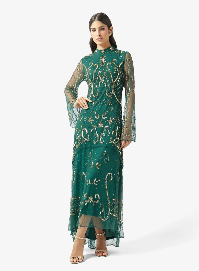 Embellished Long Sleeve Maxi Dress