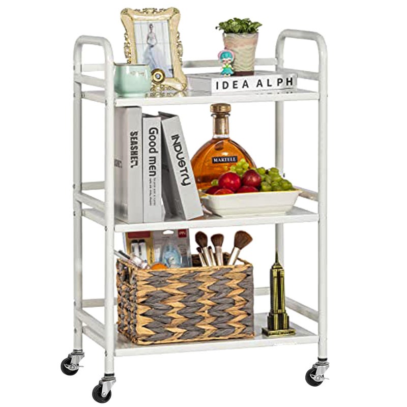 HDANI 3 Tier Rolling Cart ShelvesHeavy Duty Multifunctional Metal FrameSupports 22 Lbs Per TierRolling Cart with 2 Lockable Wheels for Home OfficeKitchenBathroomBedroomWhite