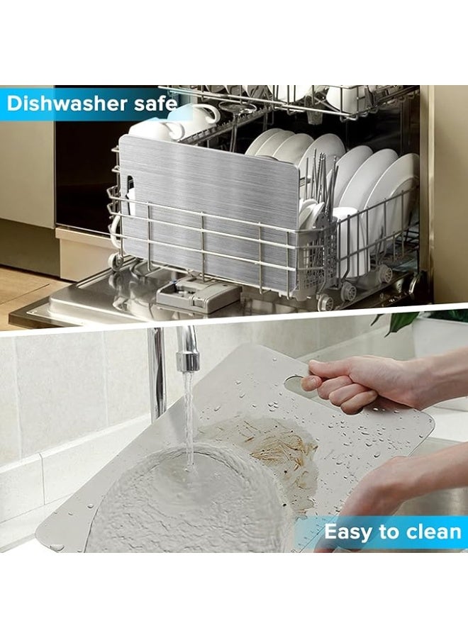 Yakiter Kitchen Cutting Board, Yakiter 304 Stainless Steel Cutting Board, Double-Sided Cutting Board for Kitchen & Meat Cheese Vegetable Fruit, Cutting Board with Handles, Mold Free, Hygienic (39 x 28CM) - Image 2